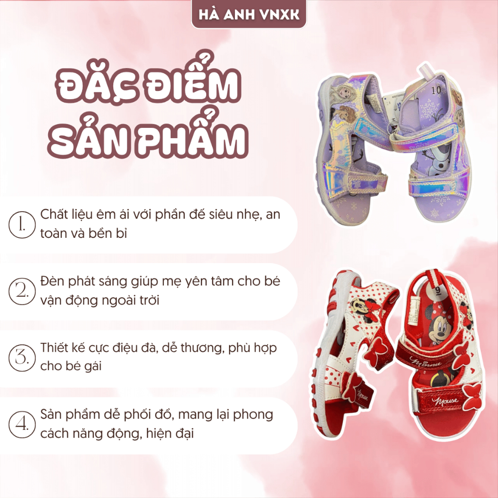 Sandal, Dép Quai Hậu Cho Bé Gái Có Đèn Phát Sáng Chất Liệu Êm Ái Đế Siêu Nhẹ Bền Bỉ An Toàn
