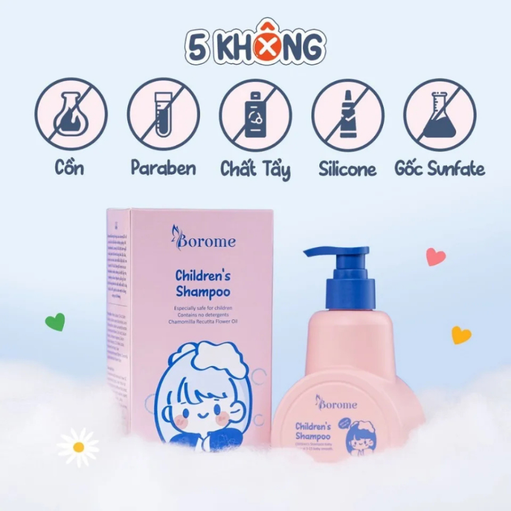 Combo Dầu gội, dầu xả  Borome cho bé tuổi thành phần lành tính, chăm sóc tóc và da của bé