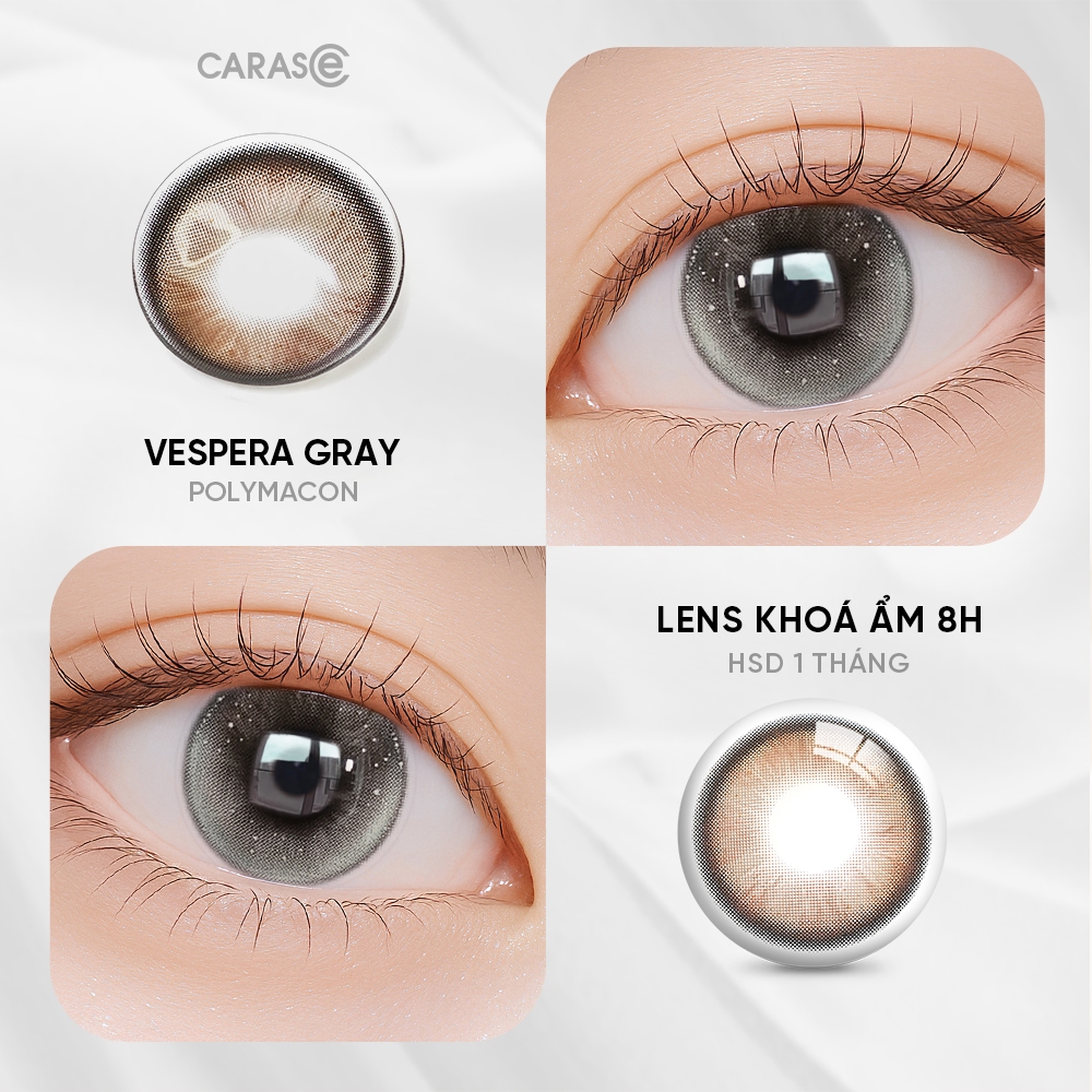 [1 chiếc] Kính áp tròng khoá ẩm 8H 1 Tháng Màu Xám Ánh Nâu Khói CARASE, Lens cận VESPERA GRAY