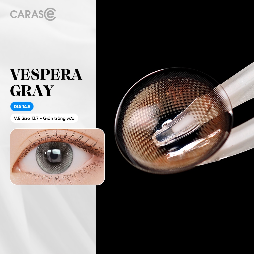 [1 chiếc] Kính áp tròng khoá ẩm 8H 1 Tháng Màu Xám Ánh Nâu Khói CARASE, Lens cận VESPERA GRAY