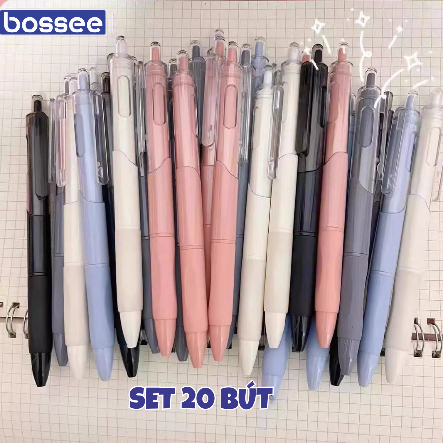 Set 20 Bút Mực Gel Đầu Bấm Mực Đen/Xanh Ngòi 0.5MM, Viết Êm, Trơn, Mực Đều Đậm, Giá Rẻ Dành Cho Học Sinh, Sinh Viên