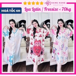 Đầm váy ngủ sơ mi dáng rộng bigsize lụa mịn latin mát lạnh 70V02, váy đầm đồ ngủ nữ mặc nhà dễ thương sang chảnh