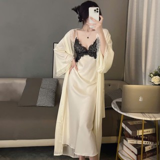 V55 Sét Váy+Choàng Lụa Dáng Dài Phối Ren Mềm Mại Kèm Đệm Lót V1 Phương Linh Underwear