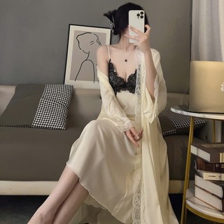 V55 Sét Váy+Choàng Lụa Dáng Dài Phối Ren Mềm Mại Kèm Đệm Lót V1 Phương Linh Underwear