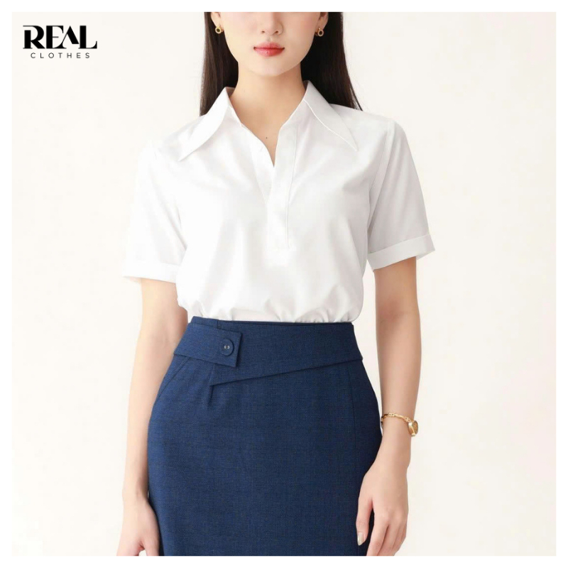 Sơ mi công sở tay ngắn Anna REAL CLOTHES (tổng hợp màu), vải kate thoáng mát, ít nhăn