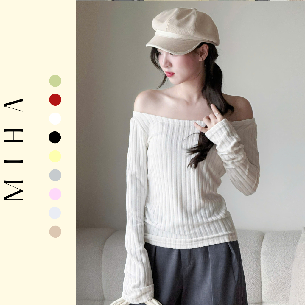 Áo trễ vai tăm đũa lông chất vải cotton co giãn Miho House