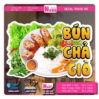 Decal Trang Trí Bún Chả Giò, Tranh Dán Quán Ăn, Cà Phê, Dán Tường, Tủ, Kính, Xe Đẩy - Sticker Chịu Được Mưa Nắng.