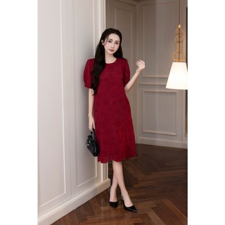 SWANLAKE | Váy Đầm Ren Nữ Suông Vải Cotton Thêu Đục Lỗ Lót Thun Tay Lỡ Phồng Công Sở Có Túi D12481
