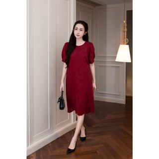 SWANLAKE | Váy Đầm Ren Nữ Suông Vải Cotton Thêu Đục Lỗ Lót Thun Tay Lỡ Phồng Công Sở Có Túi D12481