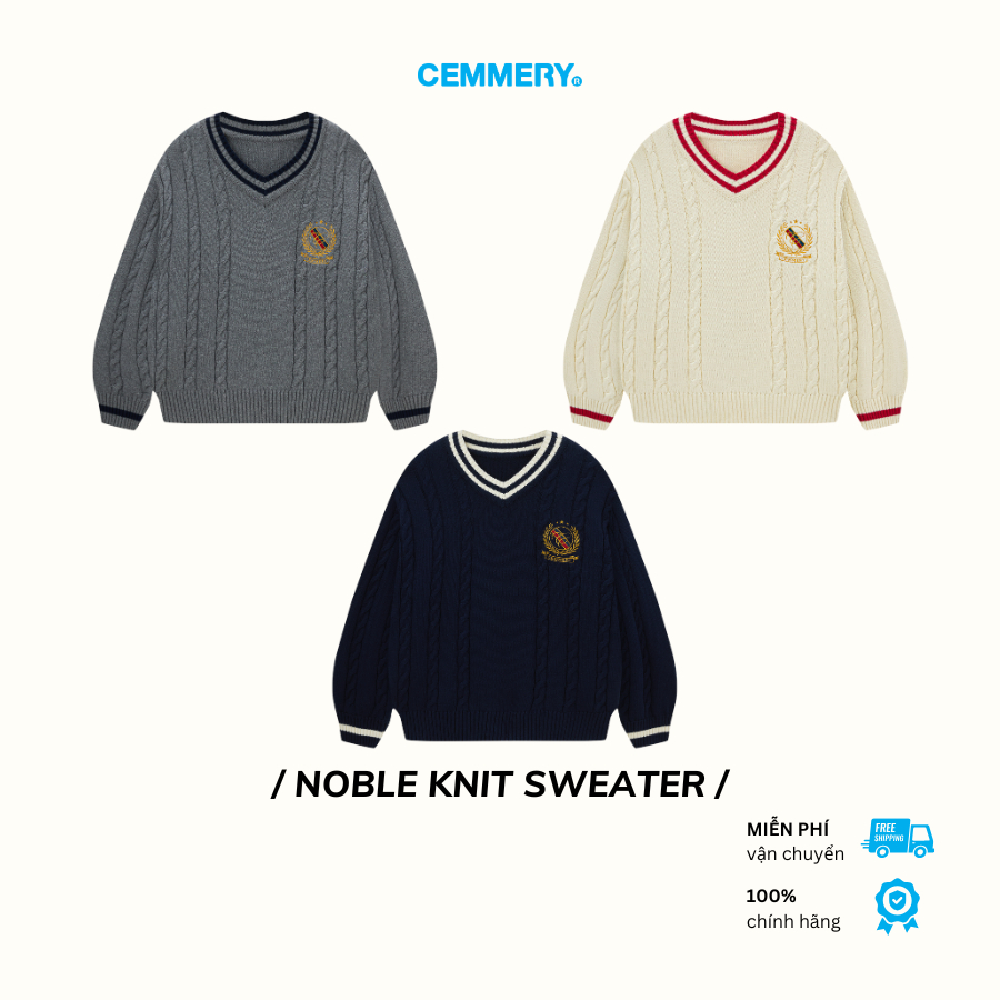 Áo Sweater CEMMERY Vải Len Cao Cấp Dệt Kim Vặn Thừng Giặt Máy Được Noble Knit 3 Màu