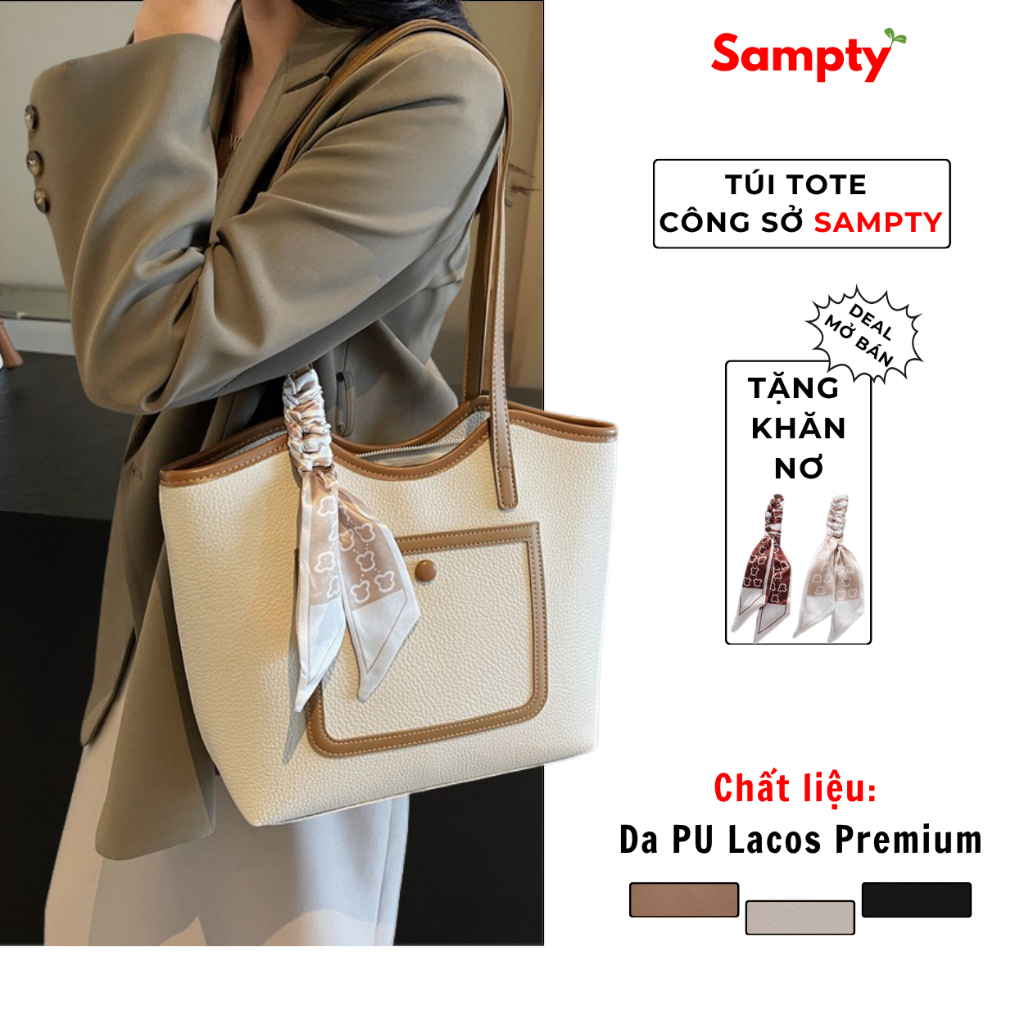[TẶNG KHĂN NƠ] Túi Tote Công Sở 𝐒𝐚𝐦𝐩𝐭𝐲 Da Lacos Premium Đi Làm Chống Nhăn Có Khóa Kéo Đựng Laptop 14 inch