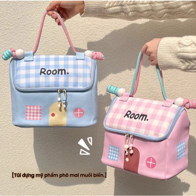 Túi Đựng Mỹ Phẩm Chia Ngăn Chống Nước Có Quai Xách Đựng Được Nhiều Đồ Kiểu Ngôi Nhà, Dễ Thương