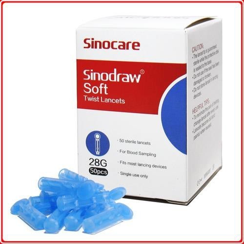 Kim chích máu đầu tròn Sinocare Sinodrawv Soft tiệt trùng không đau dùng cho máy đo đường huyết - Hộp 50 kim