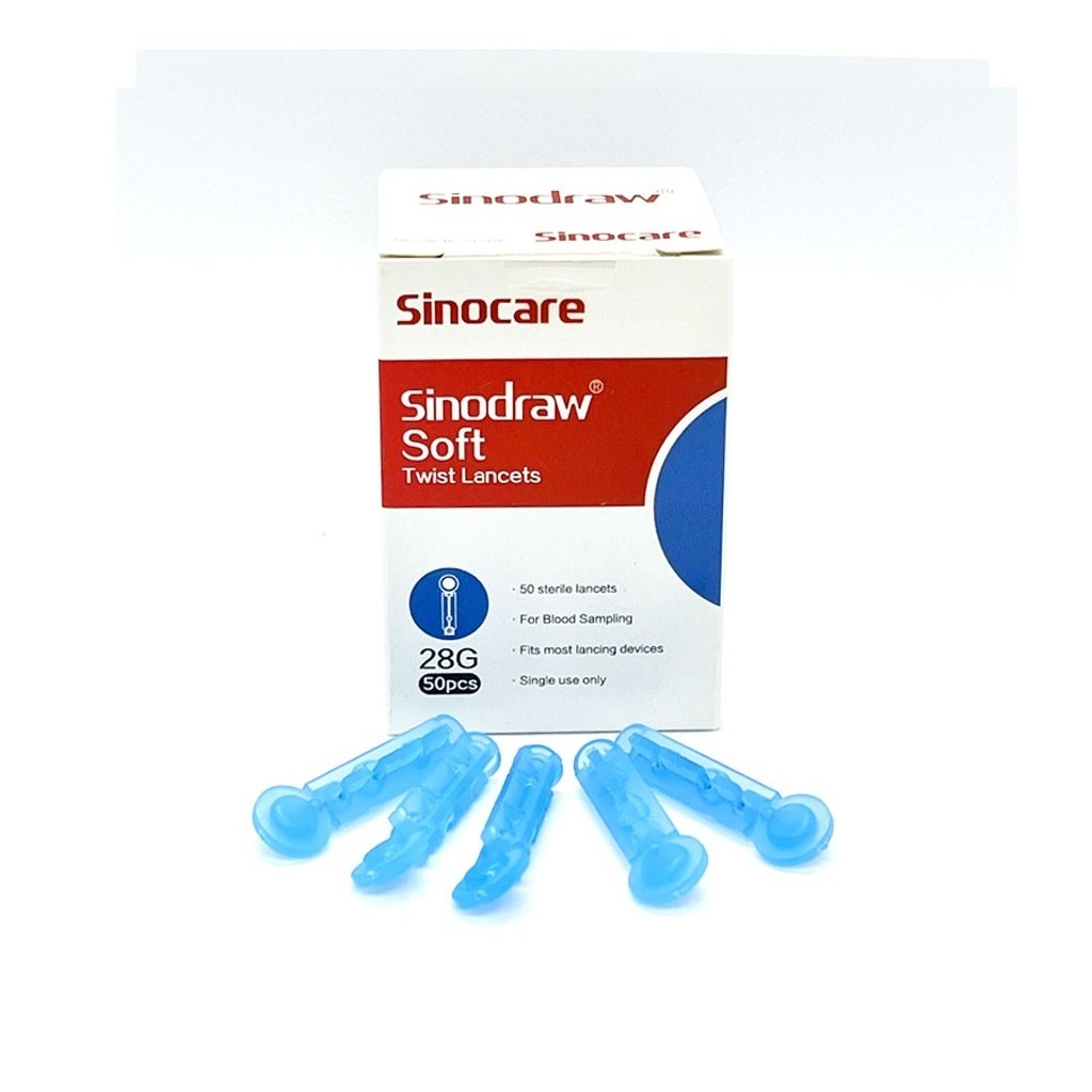 Kim chích máu đầu tròn Sinocare Sinodrawv Soft tiệt trùng không đau dùng cho máy đo đường huyết - Hộp 50 kim