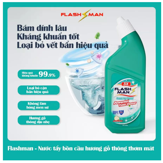 Nước Tẩy Bồn Cầu Flashman 500G Hỗ Trợ Diệt Khuẩn Khử Mùi - Nước Tẩy Bồn Cầu Nhà Vệ Sinh Flashman 500G – Diệt Khuẩn 99...