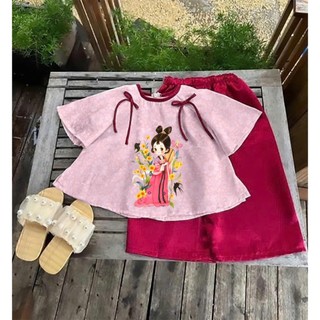 Bộ Bà Ba Bé Gái In Hình Mặc Trung Thu Chất Gấm Lụa Cao Cấp, Sét Bộ Mỹ Nhân Cho Mẹ và Bé Mặc Nhà Đi Chơi BB04 - BEEKIDS