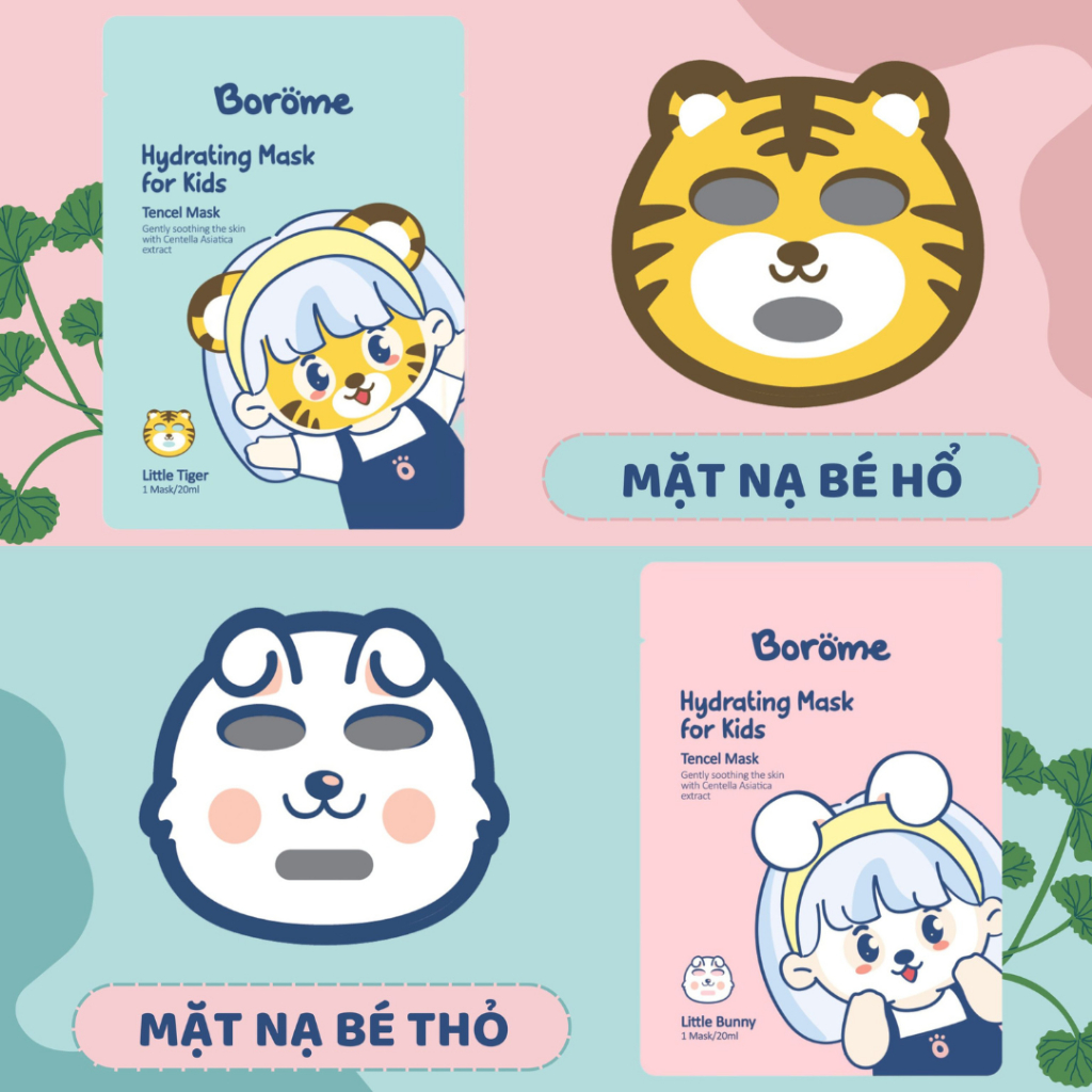 Mặt nạ dưỡng da cho bé Borome chiết xuất từ rau má giúp dưỡng ẩm, làm mềm da nguyên hộp 5 miếng