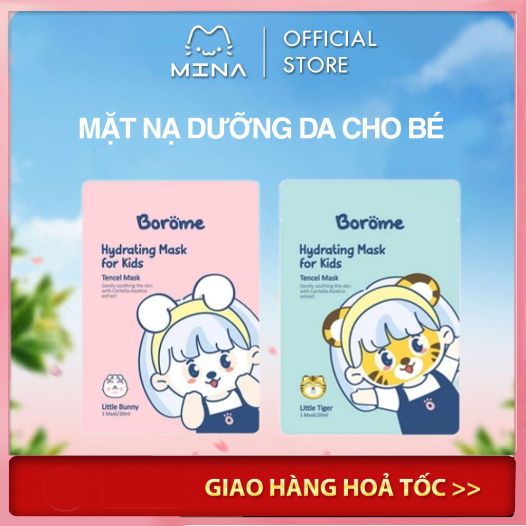 Mặt nạ dưỡng da cho bé Borome chiết xuất từ rau má giúp dưỡng ẩm, làm mềm da nguyên hộp 5 miếng