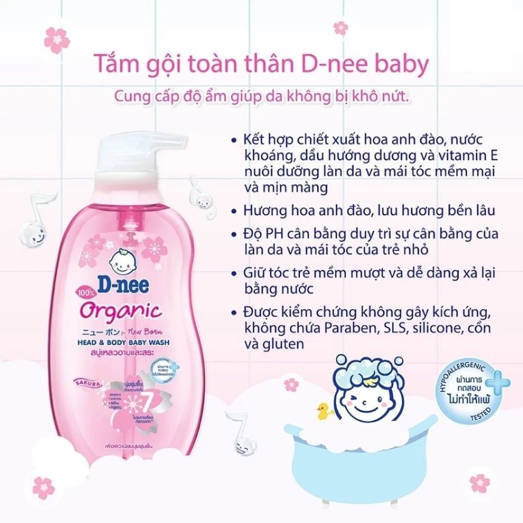 Sữa Tắm Gội Toàn Thân Dnee Baby Thái Lan Cho Bé Dưới 3 Tuổi Dung Tích 380ml