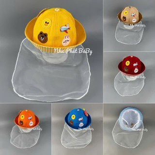 [ Bé 6 THÁNG - 20 THÁNG ] Mũ kèm khăn vôn che nắng vải cotton cho trẻ em, Nón vải voan chắn gió cản bụi trẻ sơ sinh