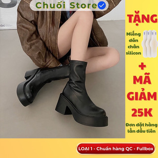 Giày boot nữ da PU tổng hợp dệt vải đế cao su nhẹ chân êm chân thoải mái dễ chịu
