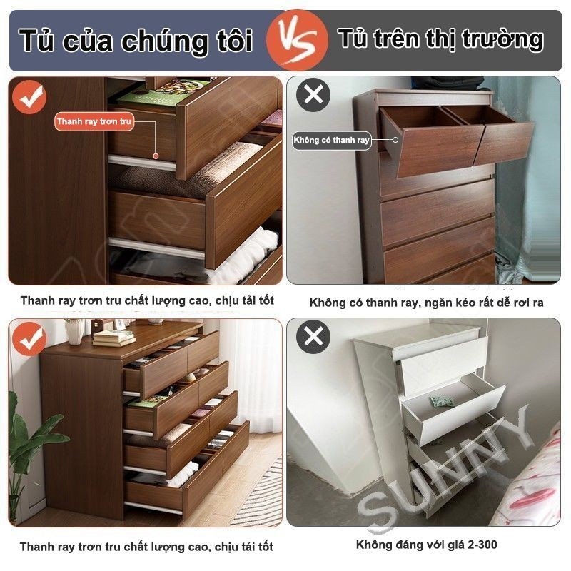 SUNNY Tủ ngăn kéo gia đình cao cấp sang trọng đa năng lưu trữ lớn bền đẹp