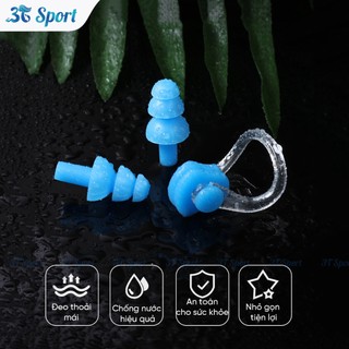 Bộ nút tai chống nước & kẹp mũi bơi Silicon cao cấp ngăn nước hiệu quả thoải mái khi bơi BT01+KM01