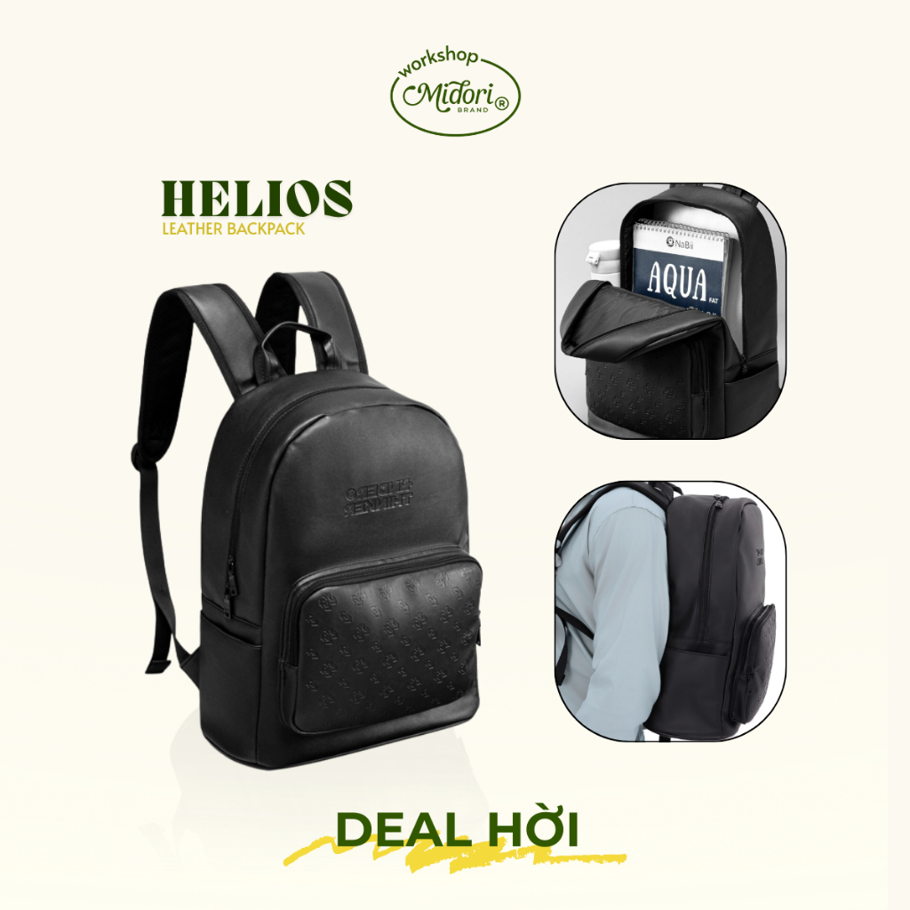 Balo Da Đi Học Đi Làm HELIOS Unisex Nam Nữ Cặp Đựng Laptop Du Lịch Nhiều Ngăn | Mi Midori
