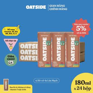 Sữa yến mạch OATSIDE vị Sô-cô-la lúa mạch lốc 180ml x 24 - Không lactose, Thơm béo, Đậm đà vị sô-cô-la lúa mạch