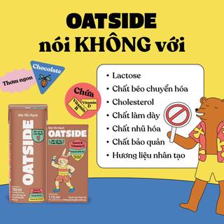 Sữa yến mạch OATSIDE vị Sô-cô-la lúa mạch lốc 180ml x 3 - Không lactose, Thơm béo, Đậm đà vị sô-cô-la lúa mạch
