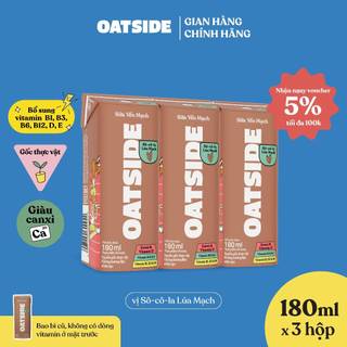 Sữa yến mạch OATSIDE vị Sô-cô-la lúa mạch lốc 180ml x 3 - Không lactose, Thơm béo, Đậm đà vị sô-cô-la lúa mạch