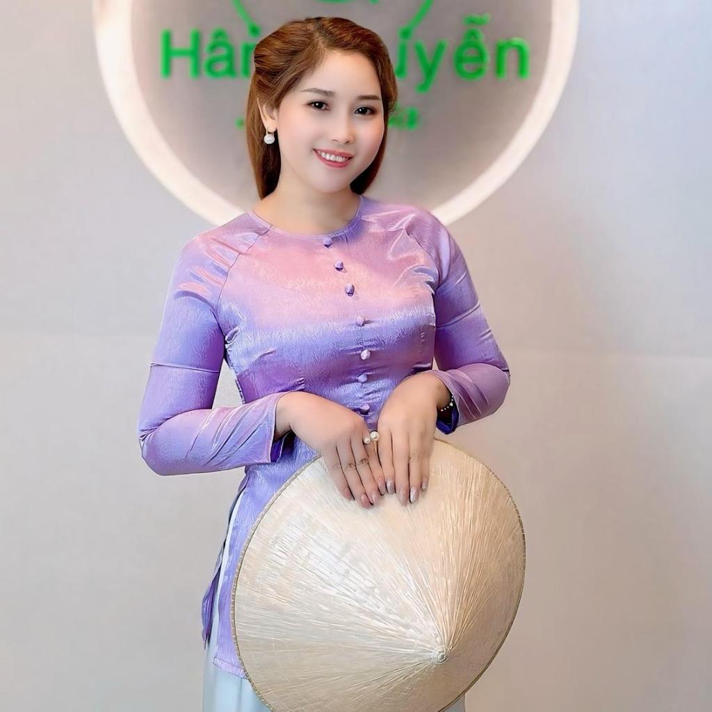 Hân Nguyễn Áo Bà Ba - B.A109 - Áo Bà Ba Gấm Xước Nút Nụ Cổ Tròn Tay Dài Dây Kéo QUẦN NGỌC TRAI