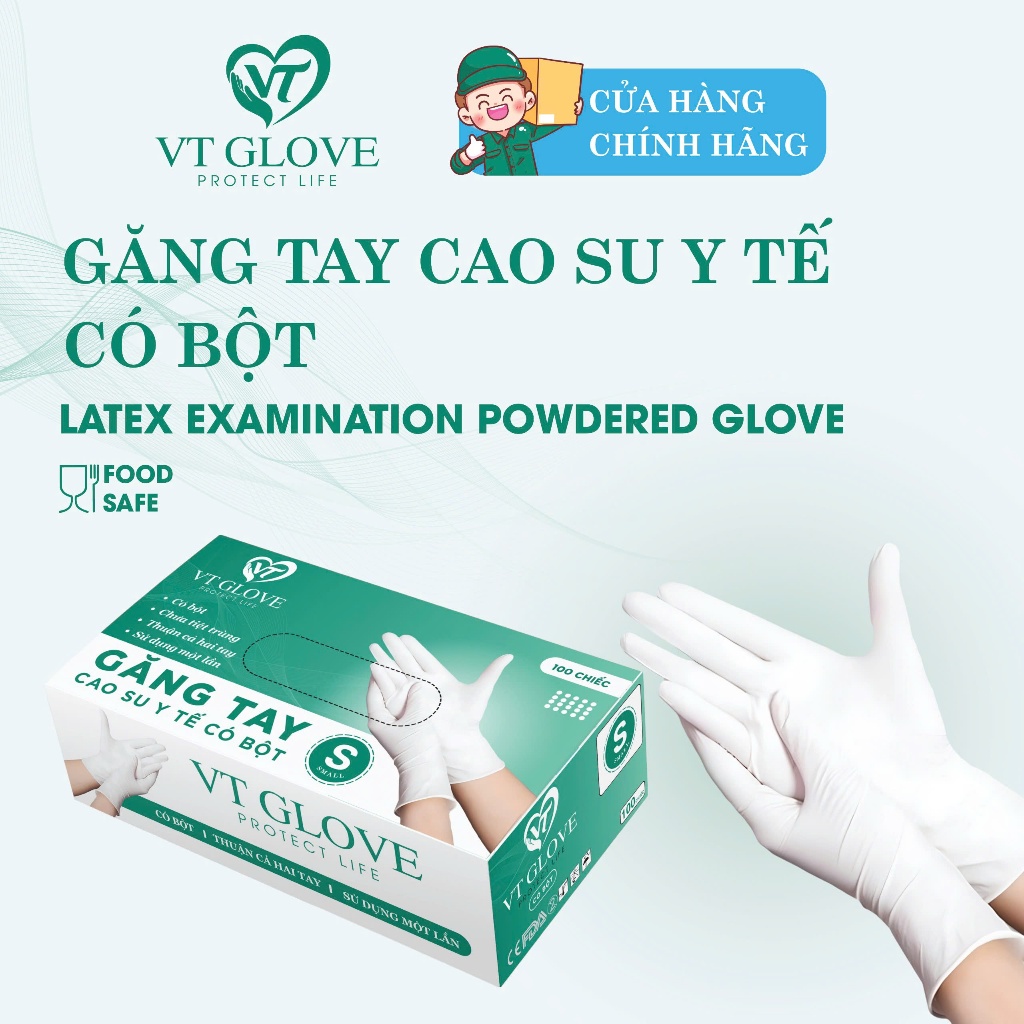 Hộp găng tay y tế CÓ BỘT hàng chính hãng chuyên dùn trong bệnh viện, phòng khám, nha khoa. HỘP 100 CHIÉC