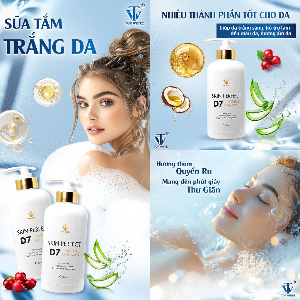 Sữa tắm trắng da hàng ngày Top White Skin Perfect D7 Natural Body Wash