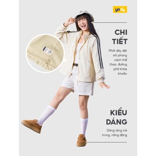 Áo khoác gió nữ YODY dáng rộng phối dây dệt cản gió, cản bụi, giữ ấm, trượt nước WCWC25F014