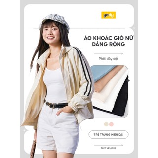 Áo khoác gió nữ YODY dáng rộng phối dây dệt cản gió, cản bụi, giữ ấm, trượt nước WCWC25F014