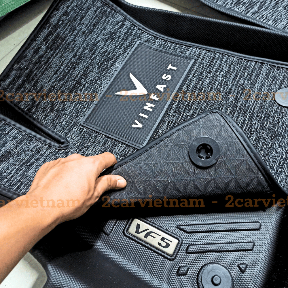 Thảm lót sàn NHỰA 5D xe VINFAST VF5 / Herio Green Hàng Nhựa đúc nguyên khối TPE TRÀN VIỀN, siêu bền, không thấm nước