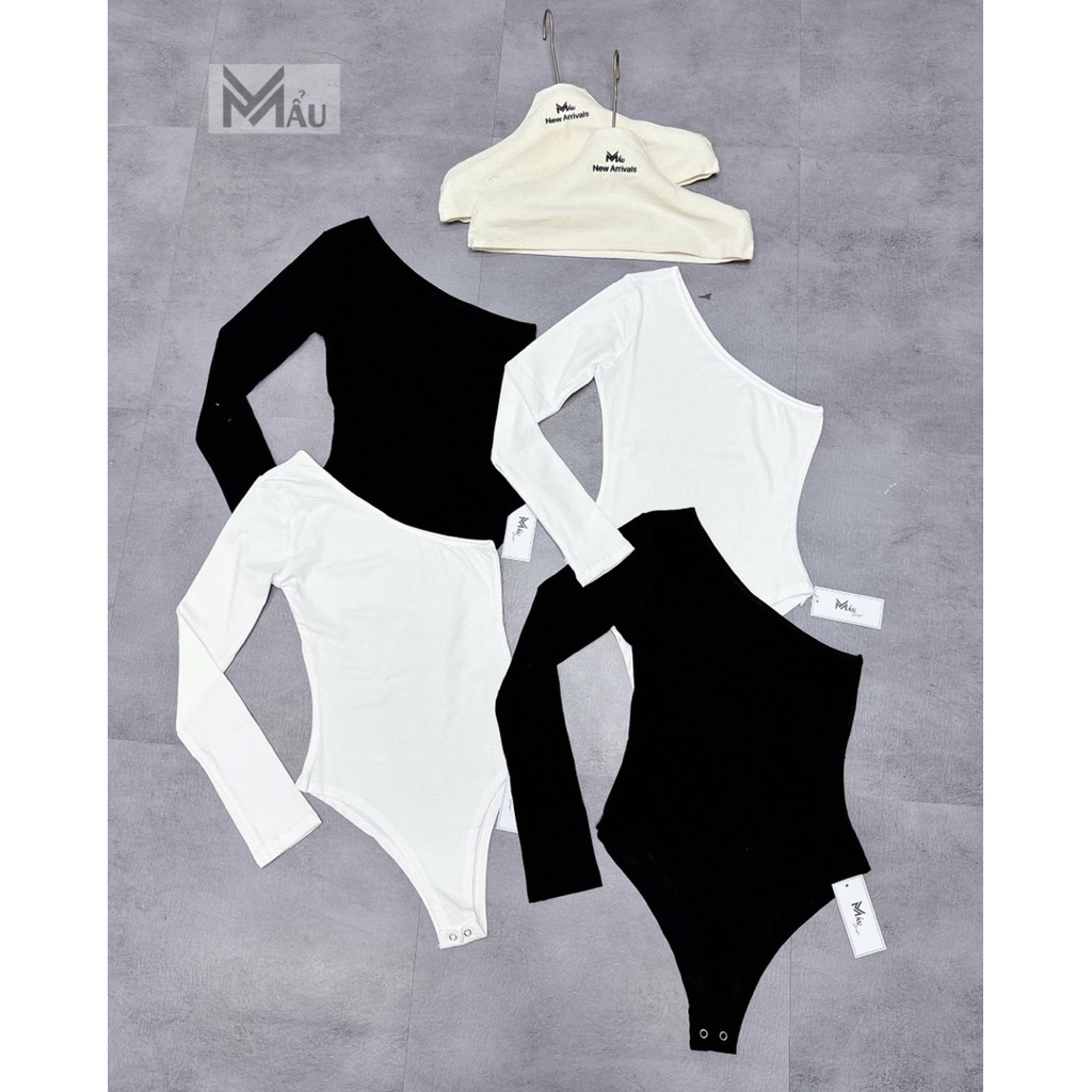 Áo bodysuit lệch vai phối đồ siu chất