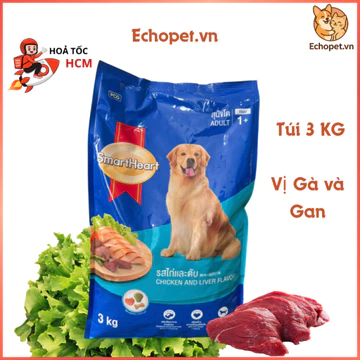 Hạt SMARTHEART Cho Chó | Túi 3kg Vị Bò và Gan Siêu Thơm Ngon | Hạt Cho Chó | Thức Ăn Cho Chó