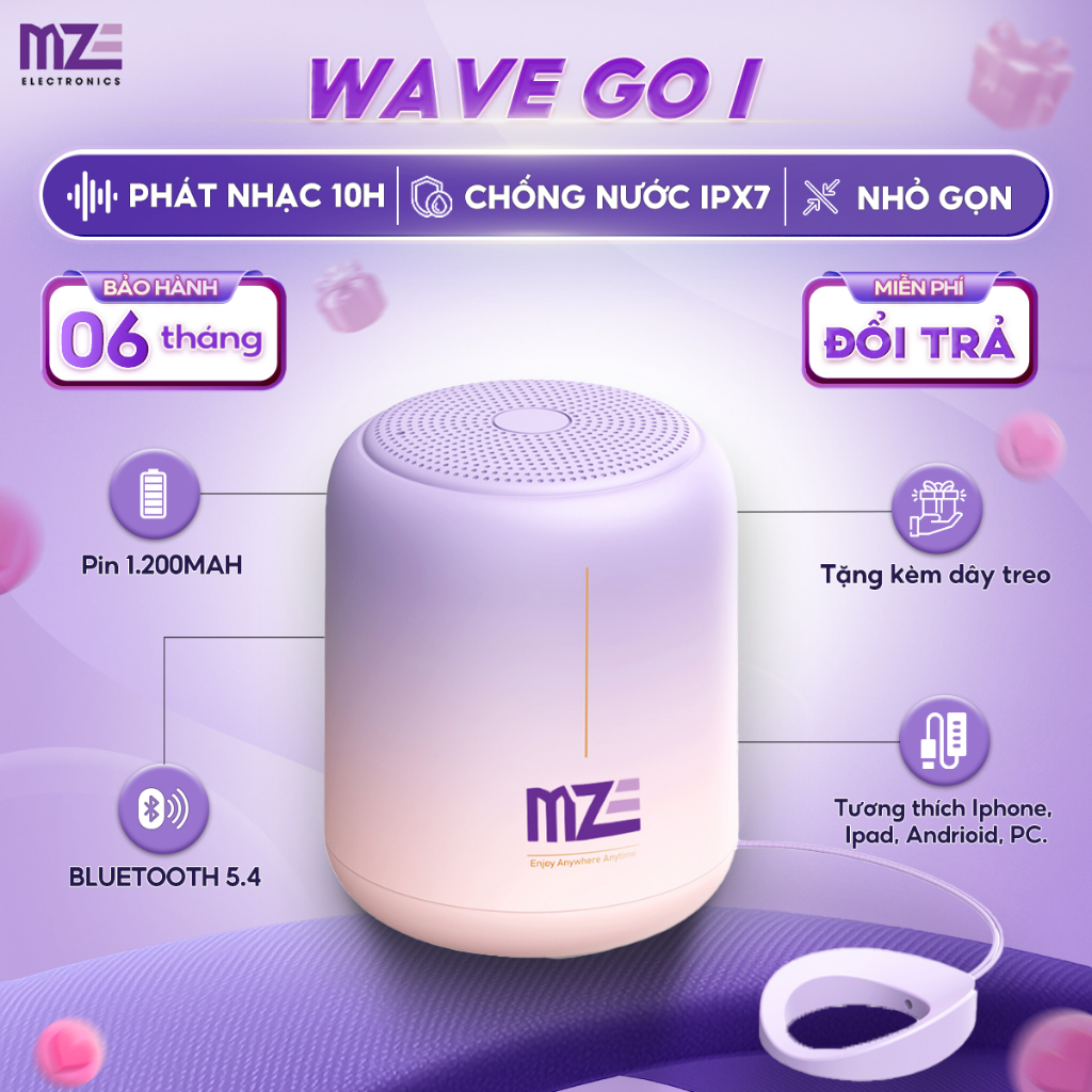 Loa du lịch, cầm tay, bluetooth không dây, mini MZE Wave Go I, nhỏ gọn ...