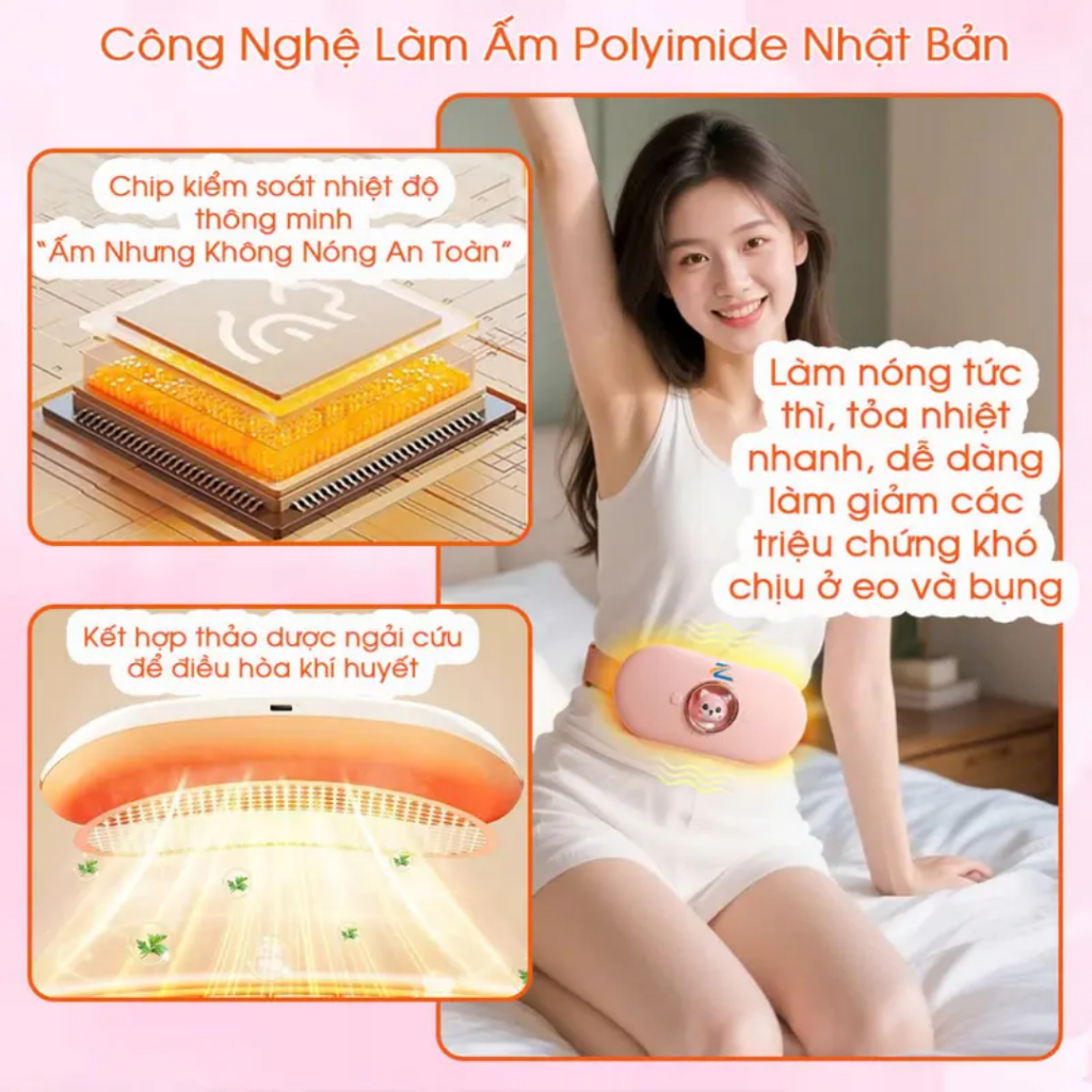 Đai giảm đau bụng kinh, chườm ấm bụng. Máy massage làm nóng bụng cho phụ nữ đến kì