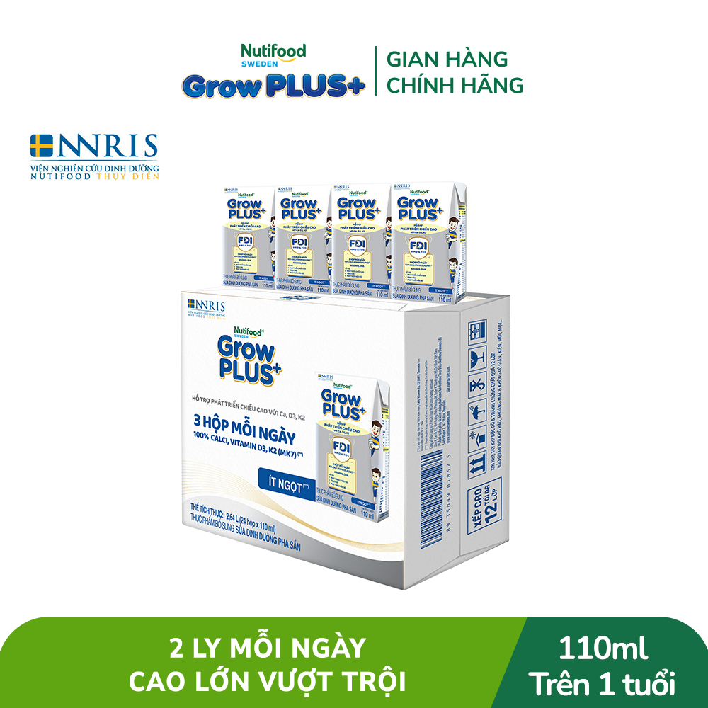 Thùng 24 hộp Sữa Bột Pha Sẵn Nutifood Sweden GrowPLUS+ Cao lớn vượt trội Height hộp 110 ml