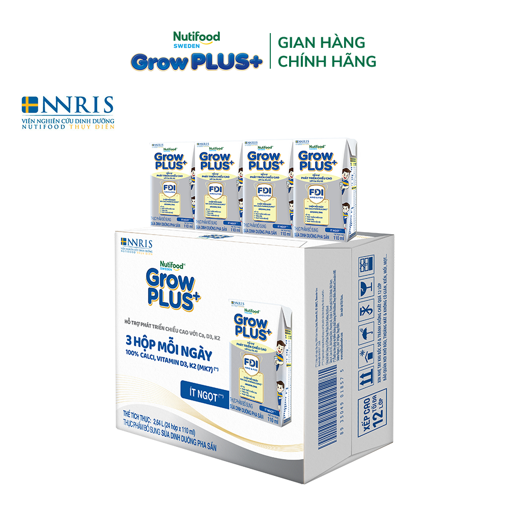Thùng 24 hộp Sữa Bột Pha Sẵn Nutifood Sweden GrowPLUS+ Cao lớn vượt trội Height hộp 110 ml