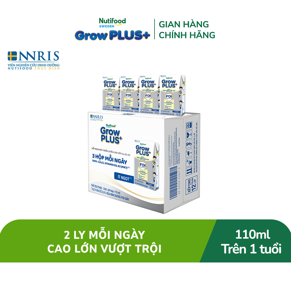Thùng 24 hộp Sữa Bột Pha Sẵn Nutifood Sweden GrowPLUS+ Cao lớn vượt trội Height hộp 110 ml