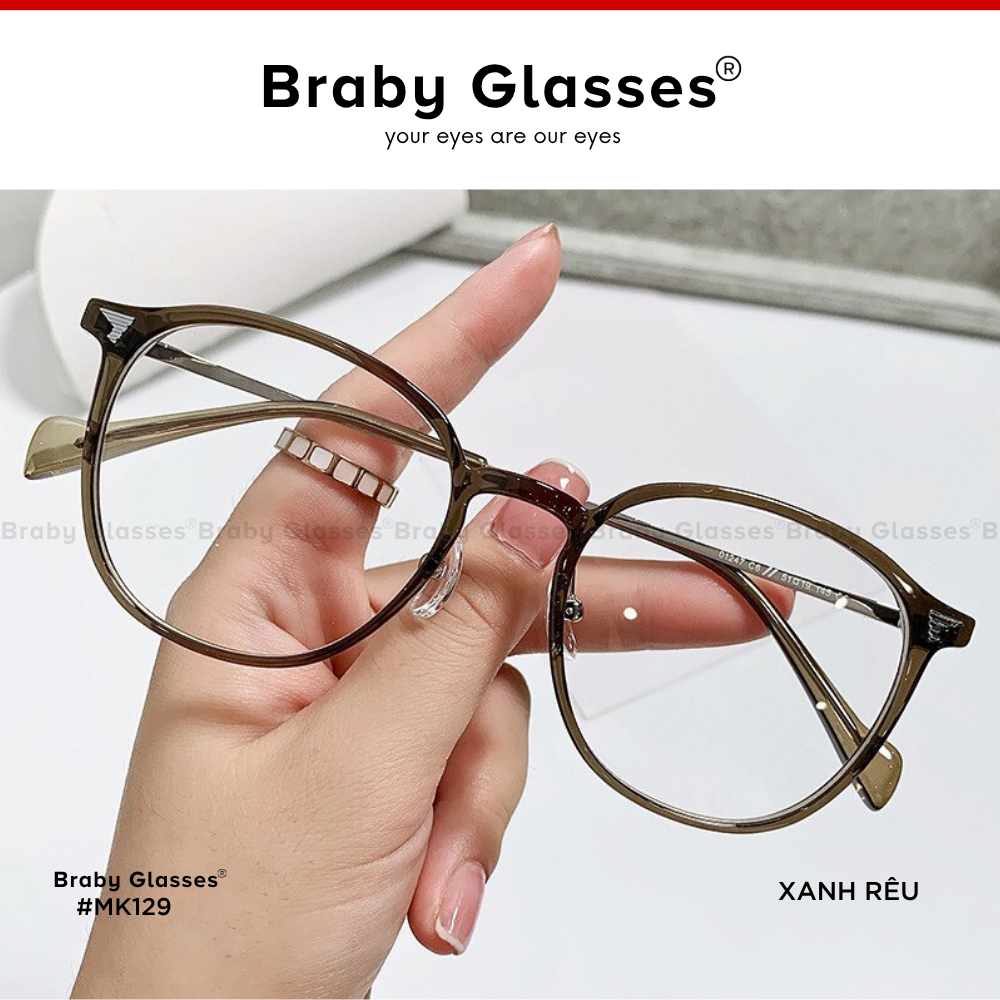 Gọng kính cận mắt tròn thời trang nam nữ Braby Glasses chất liệu kim loại chống gỉ và nhựa dẻo TR90 trẻ trung MK129