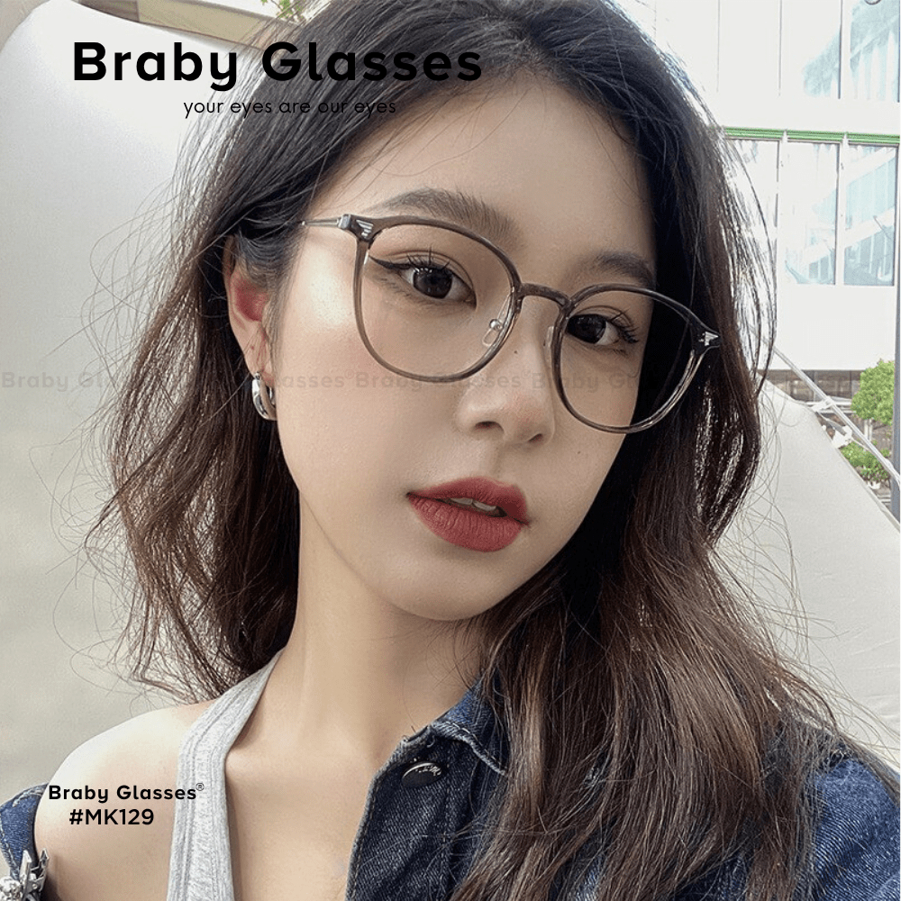 Gọng kính cận mắt tròn thời trang nam nữ Braby Glasses chất liệu kim loại chống gỉ và nhựa dẻo TR90 trẻ trung MK129