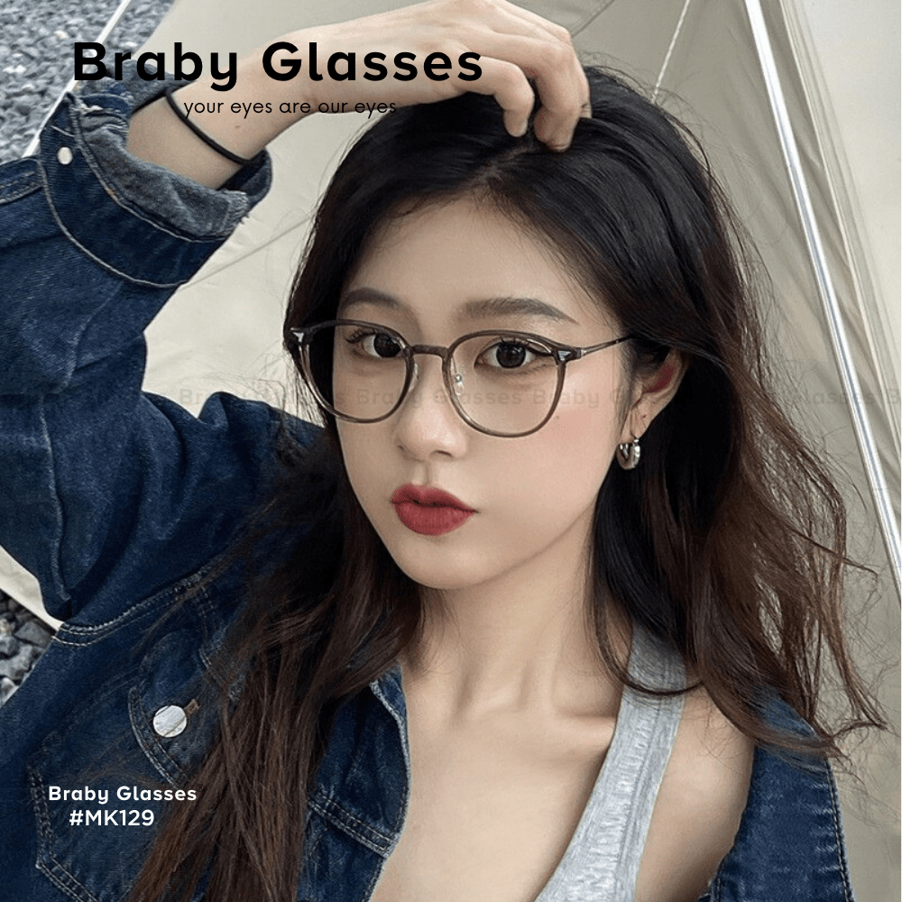 Gọng kính cận mắt tròn thời trang nam nữ Braby Glasses chất liệu kim loại chống gỉ và nhựa dẻo TR90 trẻ trung MK129