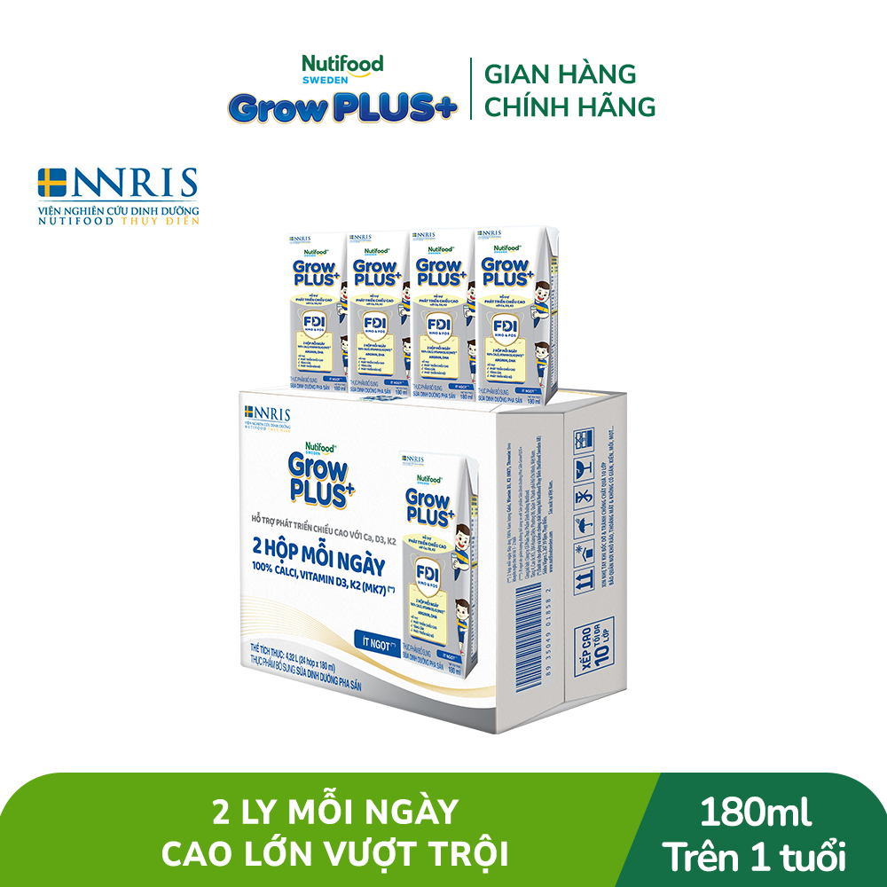 Thùng 24 hộp Sữa Bột Pha Sẵn Nutifood Sweden GrowPLUS+ Cao lớn vượt trội hộp 180 ml