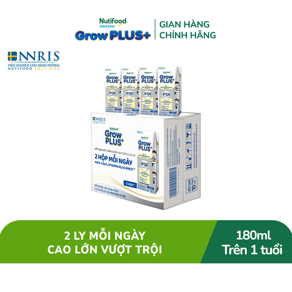 Thùng 24 hộp Sữa Bột Pha Sẵn Nutifood Sweden GrowPLUS+ Cao lớn vượt trội hộp 180 ml