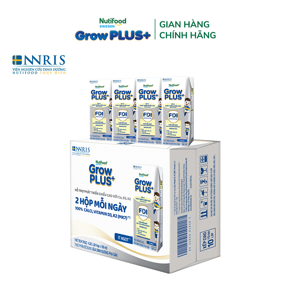 Thùng 24 hộp Sữa Bột Pha Sẵn Nutifood Sweden GrowPLUS+ Cao lớn vượt trội hộp 180 ml